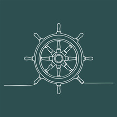 Obraz premium Minimalist Line Drawing of a Ship's Helm with a Dark Teal