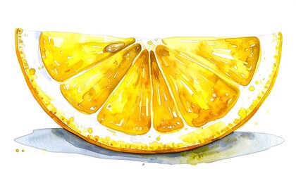Watercolor illustration of a bright yellow orange slice