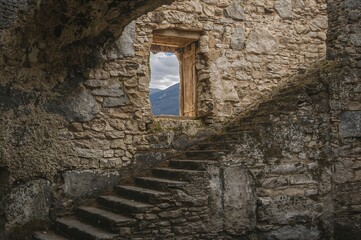 Vertical stairway through wall opening