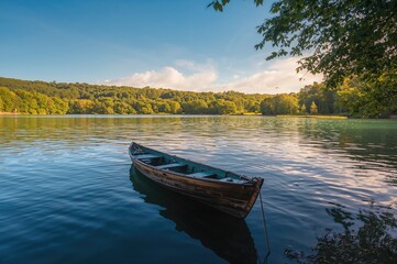 Solitary vessel on a tranquil lake