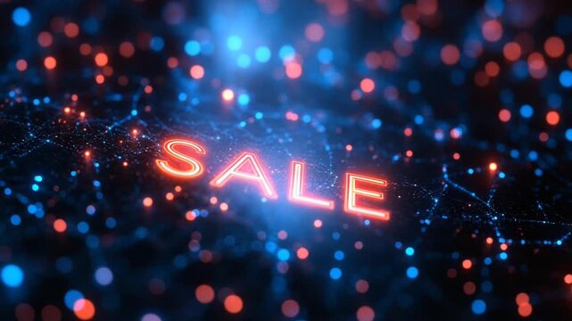 Glowing Sale Sign Amidst Abstract Bokeh Lights.