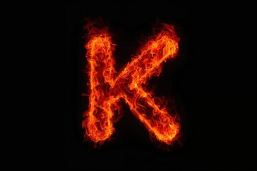 Illuminated letter k glowing against a dark backdrop