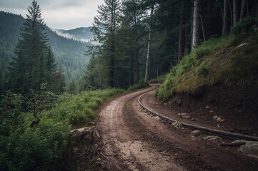 Obraz premium Dirt trail winding through forest