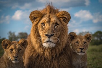 Obraz premium Majestic Panthera leo resting in a lush delta environment