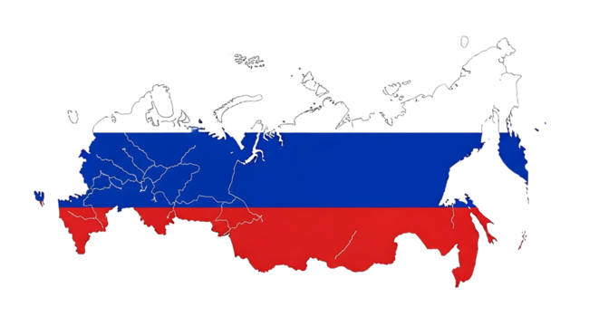 Russia map filled with national flag, isolated on transparent background the russian federation is a transcontinental country spanning eastern europe and northern asia, known for its vast landscapes