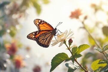 Obraz premium Orange Monarch Butterfly Against a Plain White Backdrop