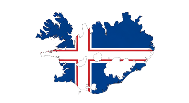 Map of iceland isolated on transparent background showcasing the national flag, representing the countrys unique geography, cultural heritage, and nordic identity in europe