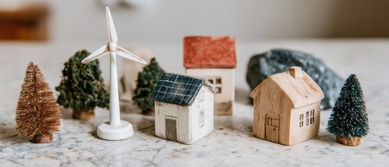 High-Quality Sustainable Building Model with Wind Turbine and Eco-Friendly Trees for Modern Green Innovation and Climate Adaptation Marketing Campaigns