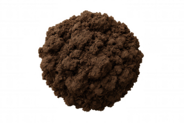 Mound of rich dark brown soil for planting, gardening, or agriculture on transparent background