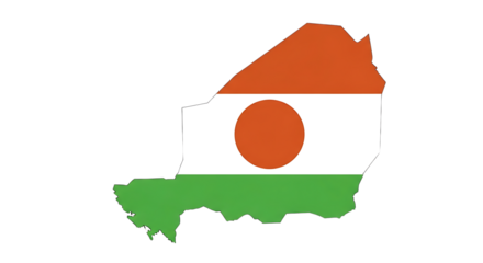 Niger map flag isolated on transparent background the nigerien flag is a horizontal tricolor of orange, white, and green with an orange circle at the center the map is in the shape of niger