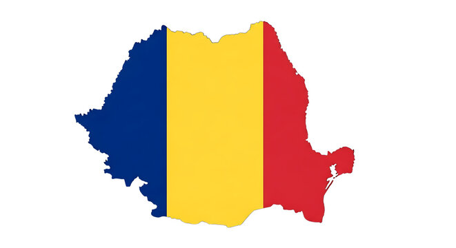 Romania map outline with flag isolated on transparent background the romanian flag is a tricolor with vertical stripes blue, yellow, and red, symbolizing liberty, justice, and fraternity