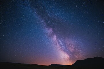 Night sky with Milky Way and stars, summer nature scene, travel and love theme