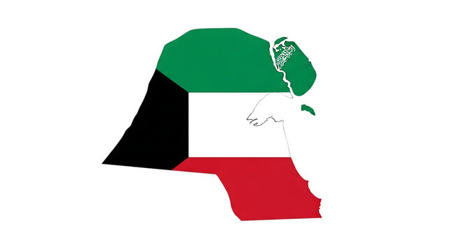 Kuwait map outline with flag isolated on transparent background this image represents the geographic borders of kuwait, filled with the national flag, set against a clean white backdrop