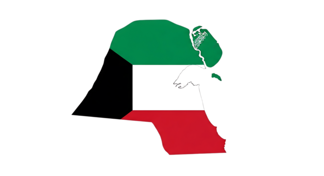 Kuwait map outline with flag isolated on transparent background this image represents the geographic borders of kuwait, filled with the national flag, set against a clean white backdrop