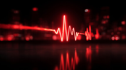 ECG heartbeat line monitoring data fluctuation in red and black, medical technology illustration for health check, disease diagnosis, and emergency care