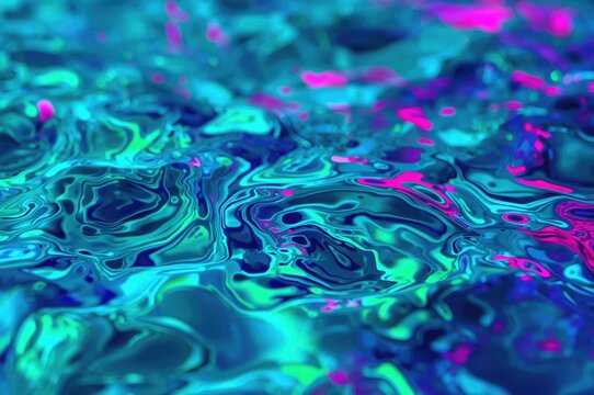Abstract close-up featuring concentric circles and waves in blue, green, magenta, and cyan tones - Powered by Adobe