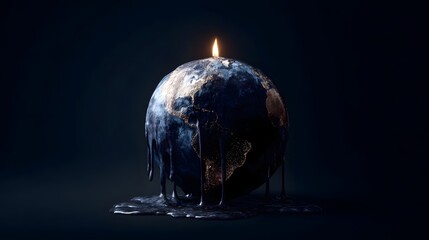 A conceptual image of the Earth globe melting like a candle with a flame at the top symbolizing environmental crisis and global warming