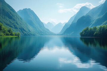 Perfectly Still Lake Mirroring Towering Alpine Peaks