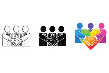 Vector art of teamwork and partnership icons, symbolizing collaboration and unity
