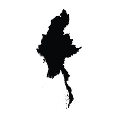 Simple Black Silhouette Map of Myanmar Country Vector