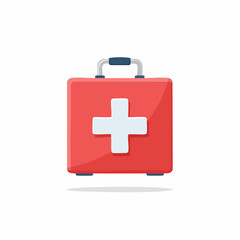 Obraz premium Cartoon illustration of a red first aid kit with a white cross.