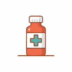 Obraz premium Orange medicine bottle icon featuring a blue cross symbol for medical and pharmacy concepts