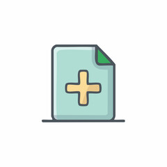 Fototapeta premium Stylized document with a medical plus sign. Icon of health record or file for medical application and data