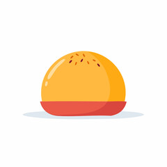 Steamed bun with filling on red plate in cartoon style, isolated, simple food illustration
