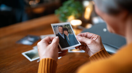Family members arranging family photo albums together memory sharing family history nostalgic moment generational memories family documentation shared heritage legacy