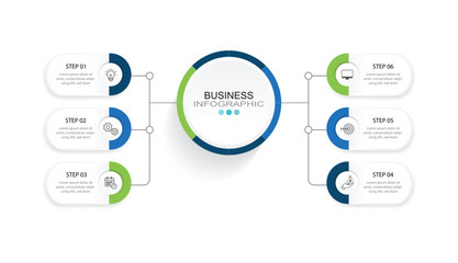 Vector Infographic label design template with icons and 6 options or steps. for your business data. Vector Illustration.