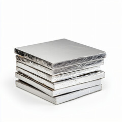 Metallic sheets stacked neatly in industrial workspace minimalistic design high-resolution photography contemporary environment overhead view