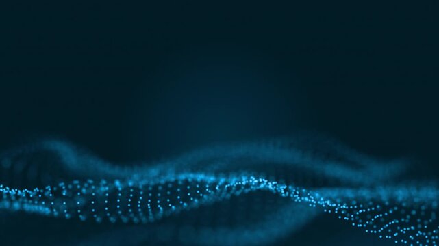 Security background. Technology digital wave background concept. Beautiful motion waving dots texture with glowing defocused particles