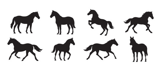 set of horses silhouettes vector