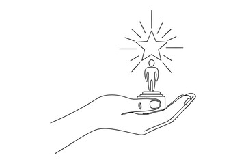 Vector art of hand holding a trophy with a star, a symbol of success and achievement