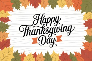 Happy thanksgiving day text surrounded by autumn leaves on a white background, isolated on white background