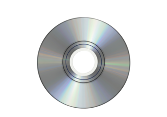 Silver compact disc isolated on transparent background, digital storage media for music and data archiving