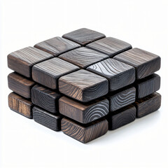 Creative arrangement of geometric wooden blocks indoor space photography contemporary design top-down view art concept