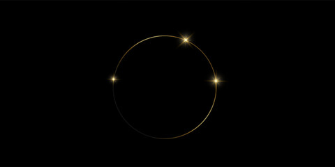Gold round frame. Gold ring design with sparkling stars. Vector modern