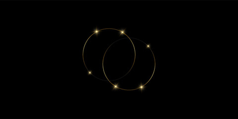 Gold round frame. Gold ring design with sparkling stars. Vector modern