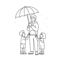  Family Protection Icon - Father's Love - Children Care - Rainy Day Comfort - Parenting Support Illustration