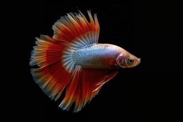 Fototapeta premium Vibrant Rosetail Halfmoon Siamese Fighting Fish, Betta splendens, Isolated on Black Background