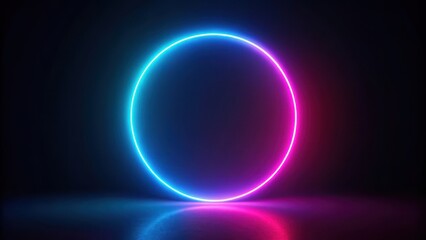 Glowing neon circle with soft light effect on dark black background, edgy, modern,  edgy, modern, cityscape , inviting