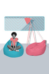 Composite trend artwork 3D collage of interior room flat office comfort lamp light beanbag young...