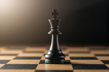 Strategy game with black pawn highlighted by gentle lighting. Symbol of leadership and victory. Space for text.