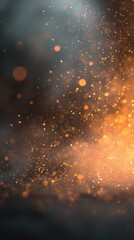 Obraz premium Dreamy blurred background with light bursts, flying embers and magic dust shimmer, warm Halloween glow suggesting transformation, clean composition with copy space.