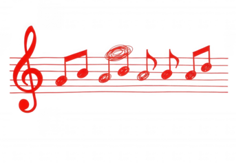Red musical notes on black staff isolated on a transparent background