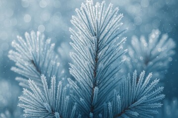 Frosted pine branches winter wonderland