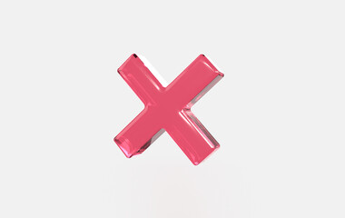 3d green glass cross mark sign icon on isolated background