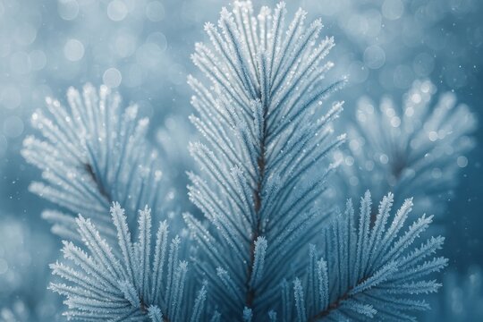 Frosted pine branches winter wonderland