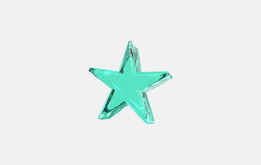 3d green glass star sign icon on isolated background